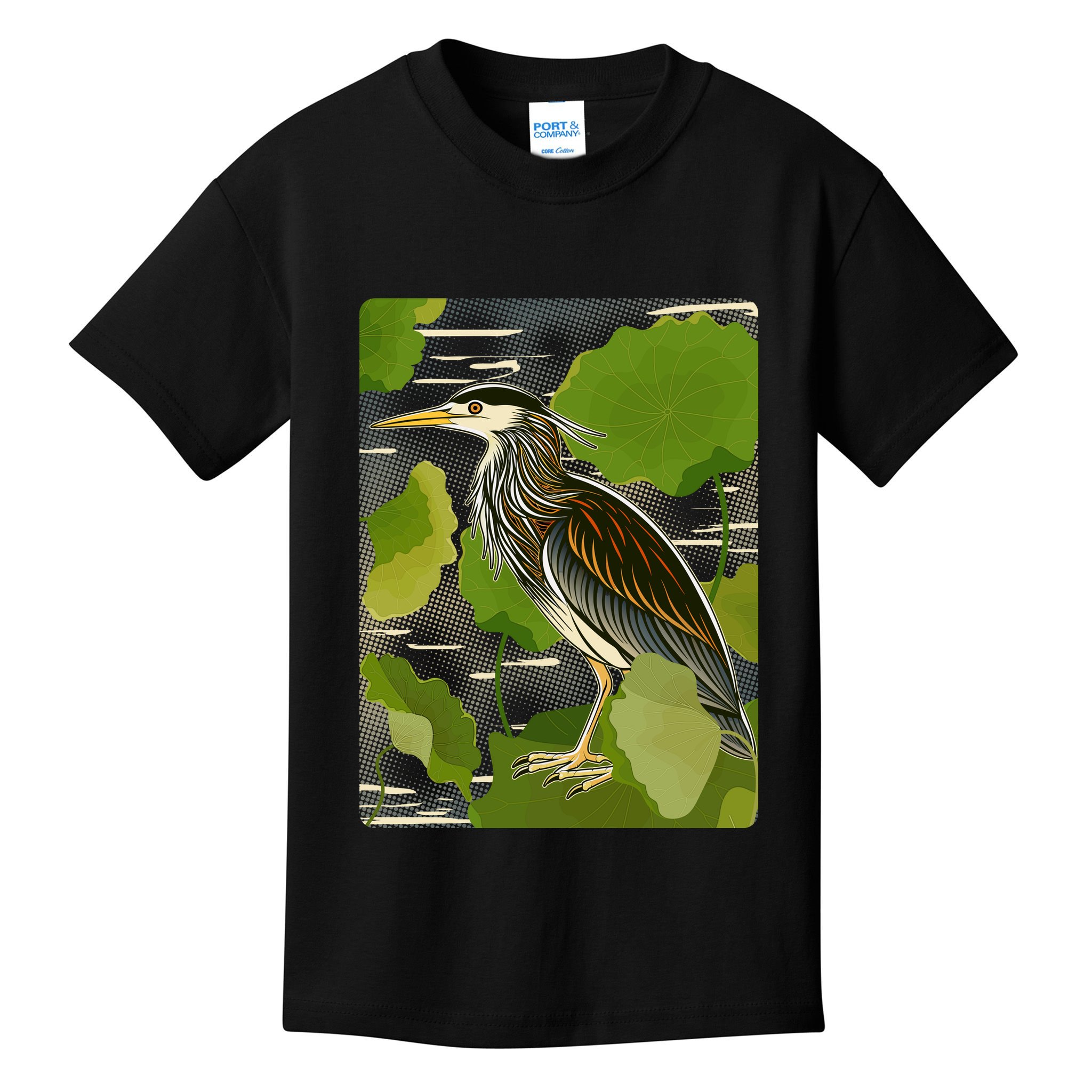 Vintage Retro Green Heron Bird Kids T-Shirt