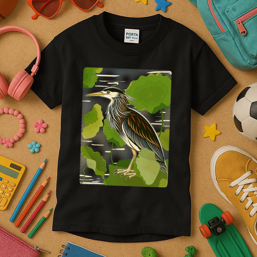 Vintage Retro Green Heron Bird Kids T-Shirt
