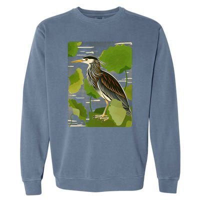 Vintage Retro Green Heron Bird Garment-Dyed Sweatshirt