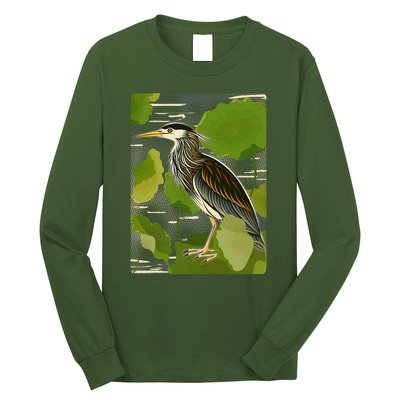 Vintage Retro Green Heron Bird Long Sleeve Shirt