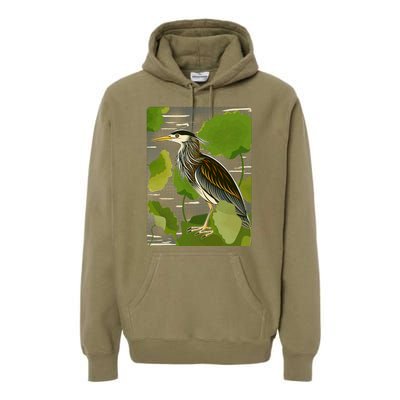 Vintage Retro Green Heron Bird Premium Hoodie