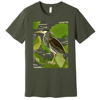 Vintage Retro Green Heron Bird Premium T-Shirt