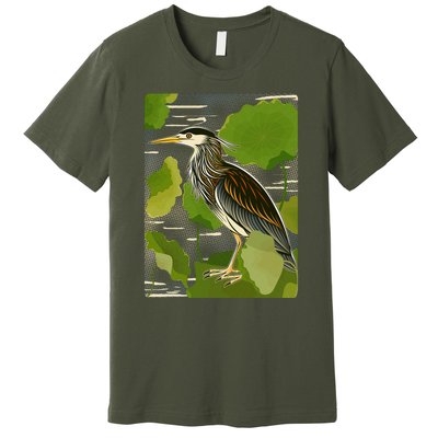 Vintage Retro Green Heron Bird Premium T-Shirt