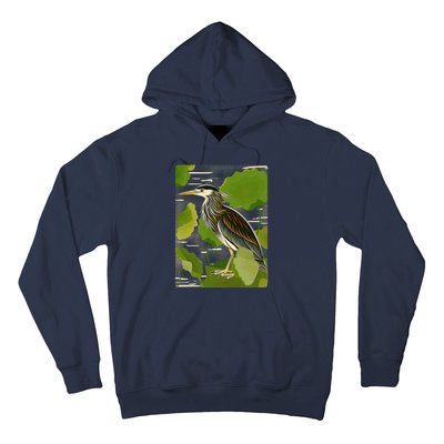 Vintage Retro Green Heron Bird Hoodie