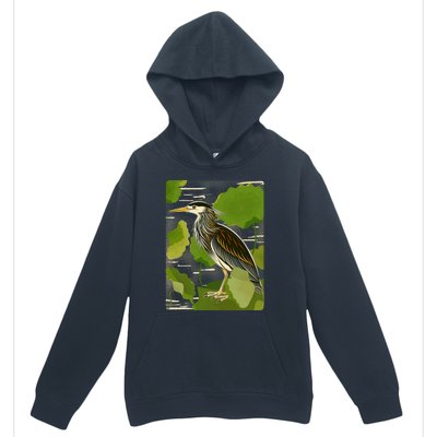 Vintage Retro Green Heron Bird Urban Pullover Hoodie