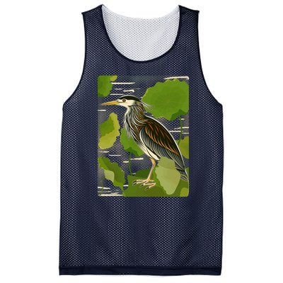 Vintage Retro Green Heron Bird Mesh Reversible Basketball Jersey Tank