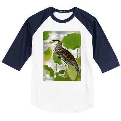 Vintage Retro Green Heron Bird Baseball Sleeve Shirt