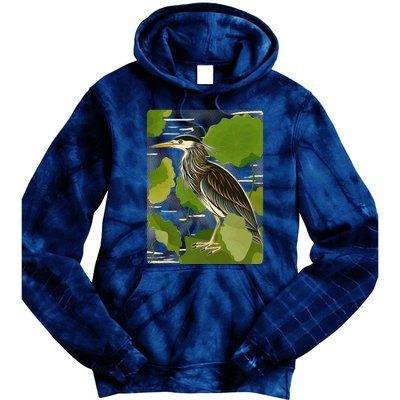 Vintage Retro Green Heron Bird Tie Dye Hoodie