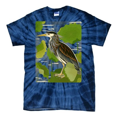 Vintage Retro Green Heron Bird Tie-Dye T-Shirt