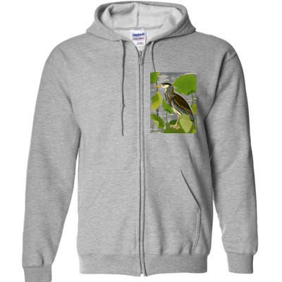 Vintage Retro Green Heron Bird Full Zip Hoodie