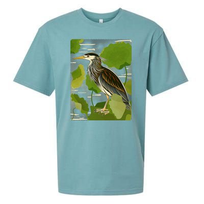 Vintage Retro Green Heron Bird Sueded Cloud Jersey T-Shirt