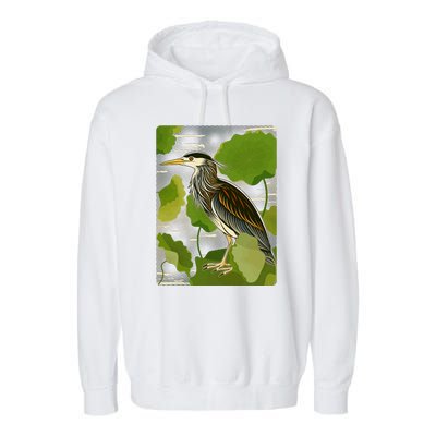 Vintage Retro Green Heron Bird Garment-Dyed Fleece Hoodie