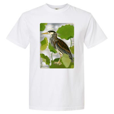 Vintage Retro Green Heron Bird Garment-Dyed Heavyweight T-Shirt