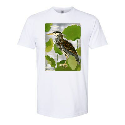 Vintage Retro Green Heron Bird Softstyle® CVC T-Shirt