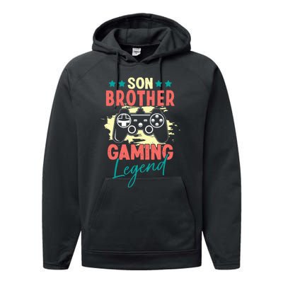 Vintage Retro Gamer Gift Son Brother Gaming Legend Performance Fleece Hoodie