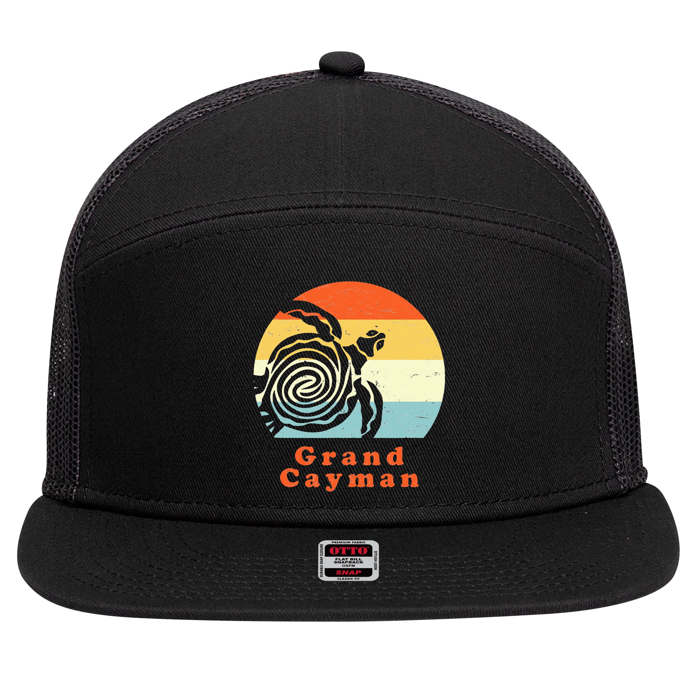 Vintage Retro Grand Cayman Tribal Turtle Sun Vacation Gift 7 Panel Mesh Trucker Snapback Hat