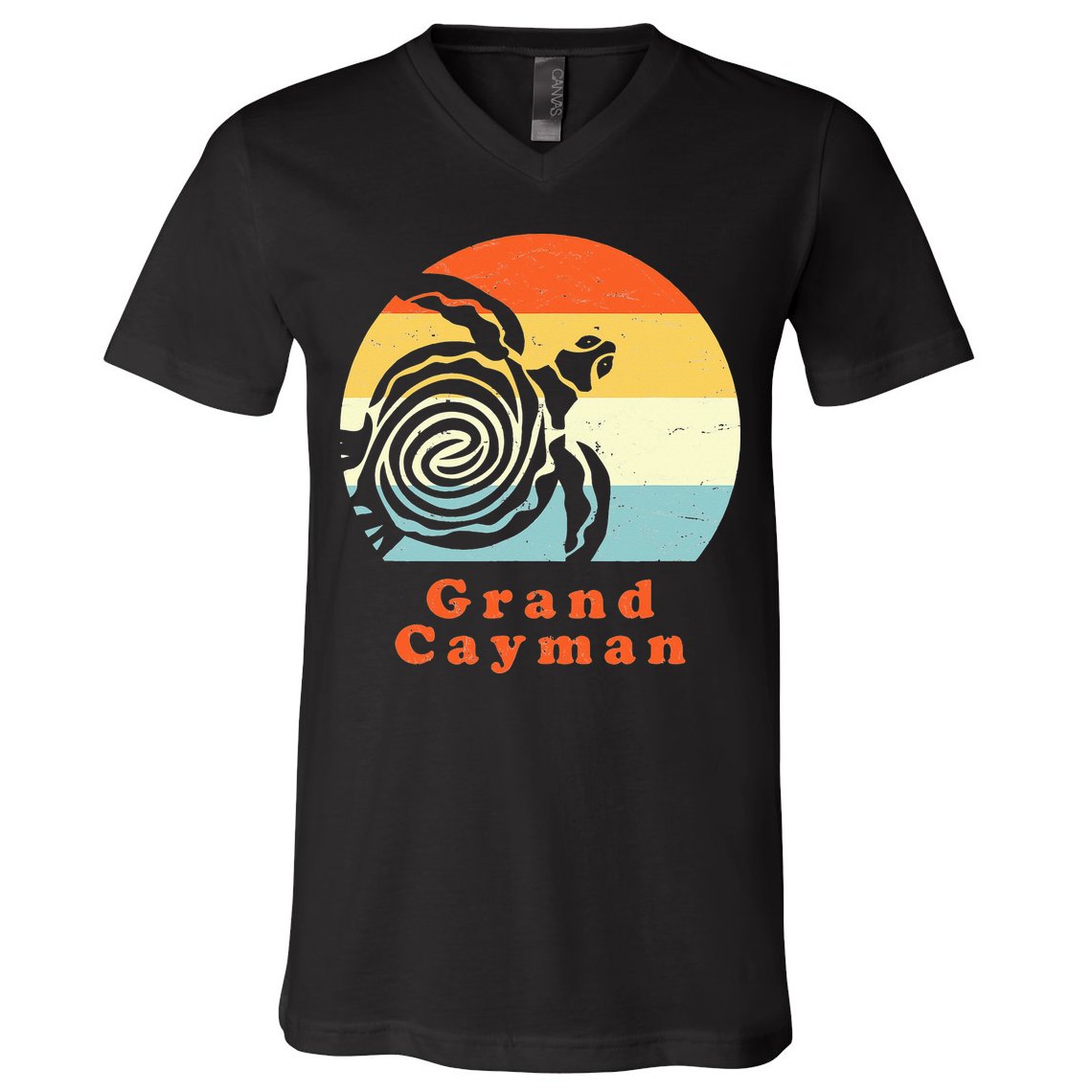 Vintage Retro Grand Cayman Tribal Turtle Sun Vacation Gift V-Neck T-Shirt