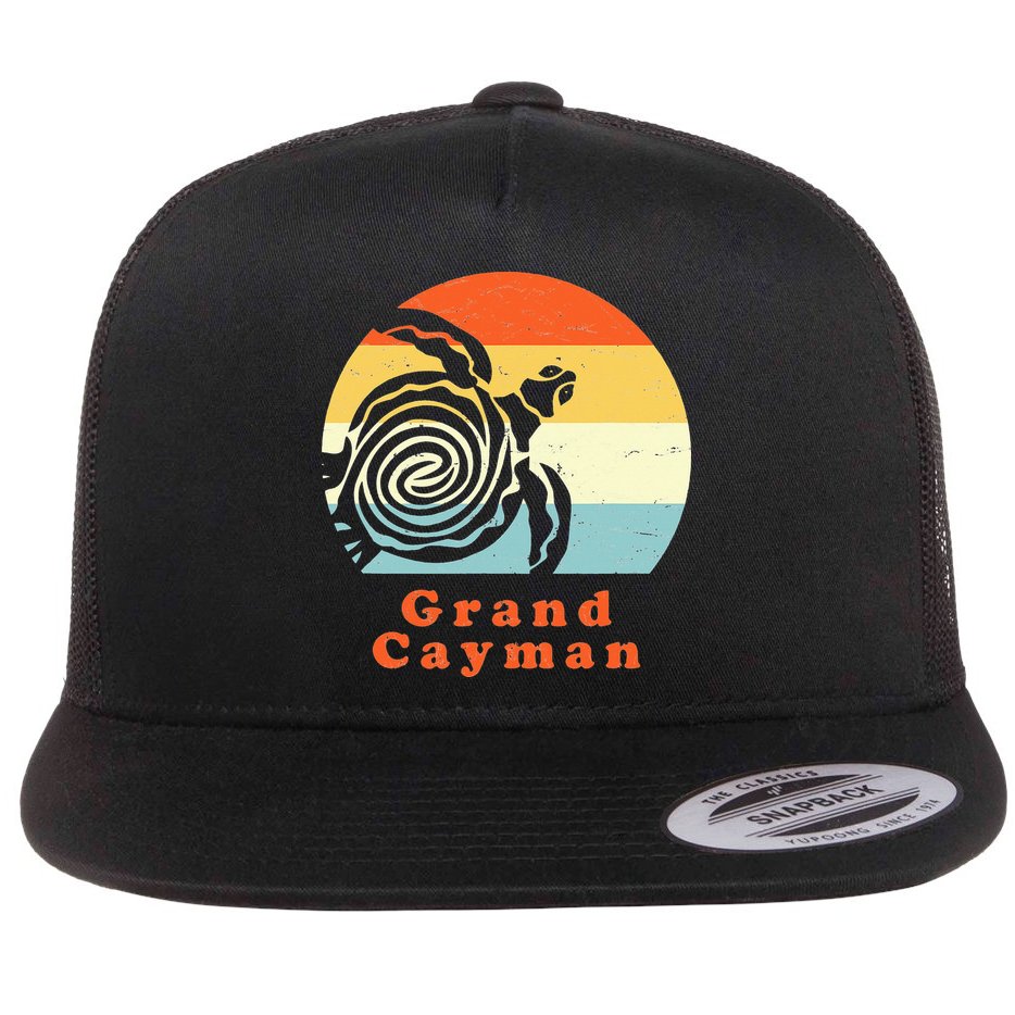 Vintage Retro Grand Cayman Tribal Turtle Sun Vacation Gift Flat Bill Trucker Hat