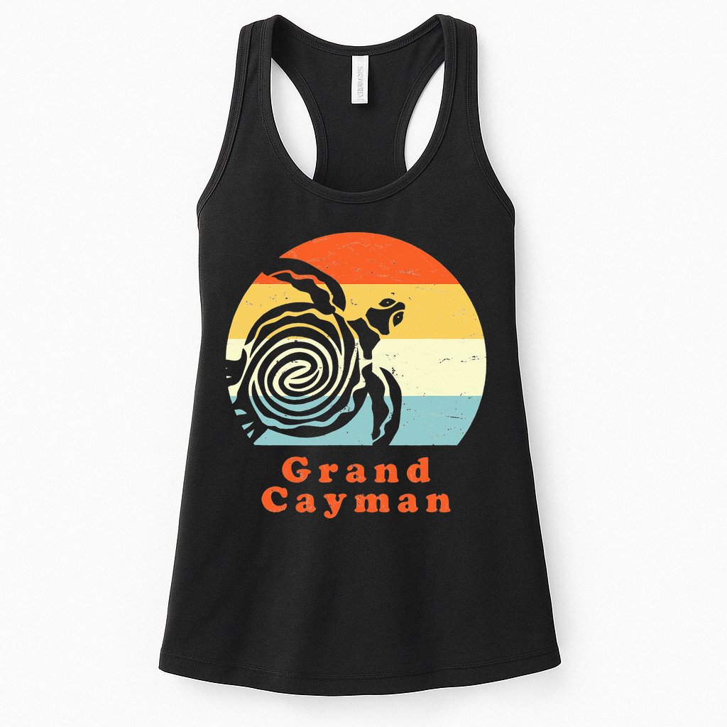 Vintage Retro Grand Cayman Tribal Turtle Sun Vacation Gift Womens Tank Top