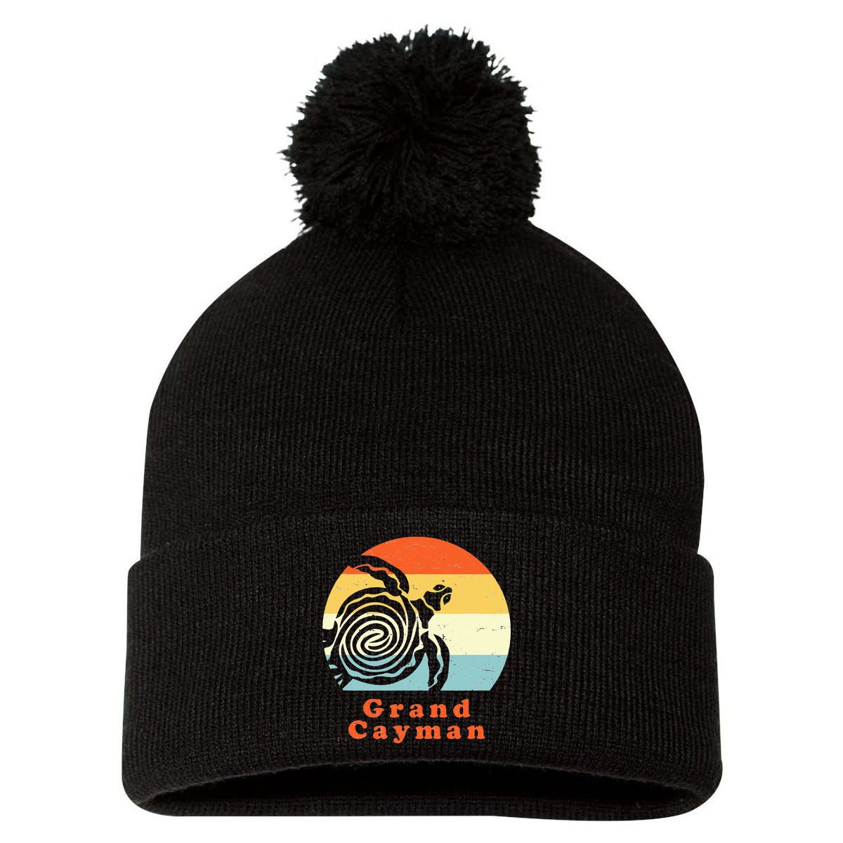 Vintage Retro Grand Cayman Tribal Turtle Sun Vacation Gift Pom Pom 12in Knit Beanie