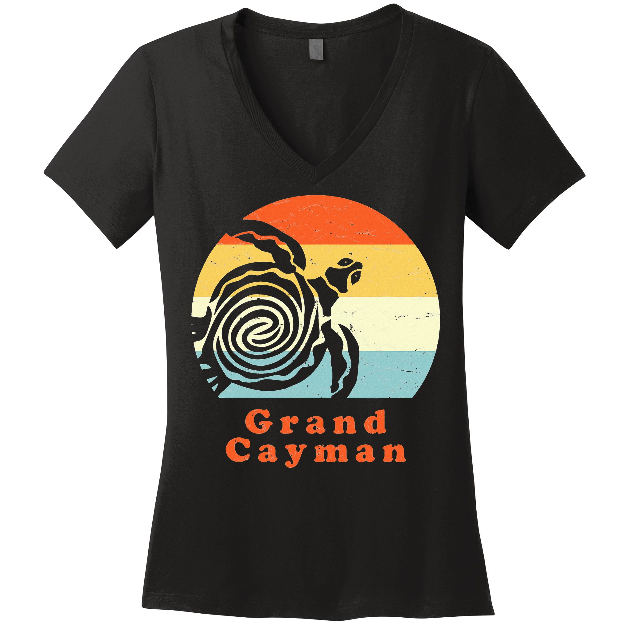 Vintage Retro Grand Cayman Tribal Turtle Sun Vacation Gift Women's V-Neck T-Shirt