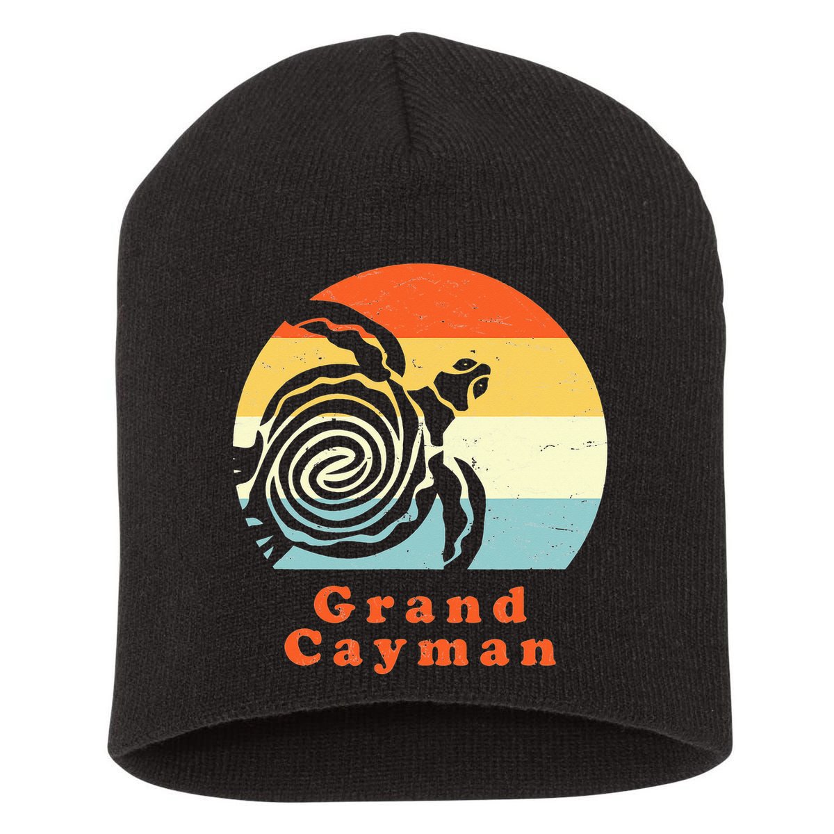 Vintage Retro Grand Cayman Tribal Turtle Sun Vacation Gift Short Acrylic Beanie