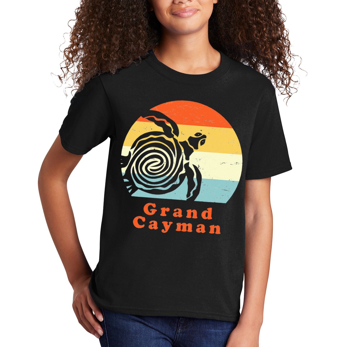 Vintage Retro Grand Cayman Tribal Turtle Sun Vacation Gift Kids T-Shirt