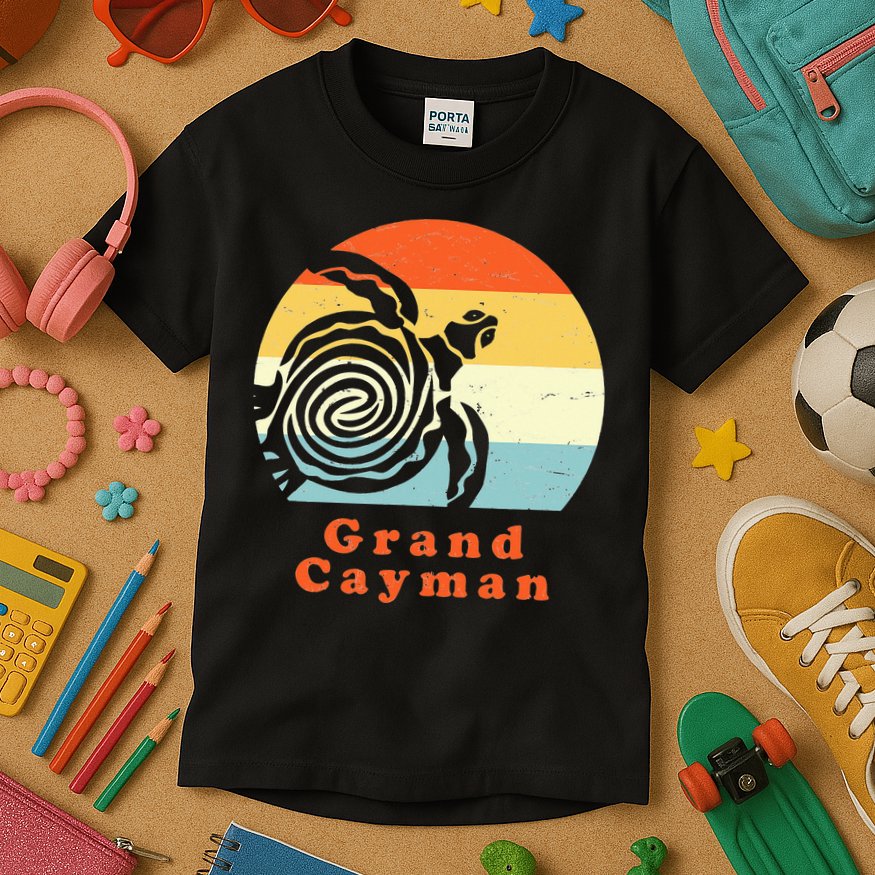 Vintage Retro Grand Cayman Tribal Turtle Sun Vacation Gift Kids T-Shirt