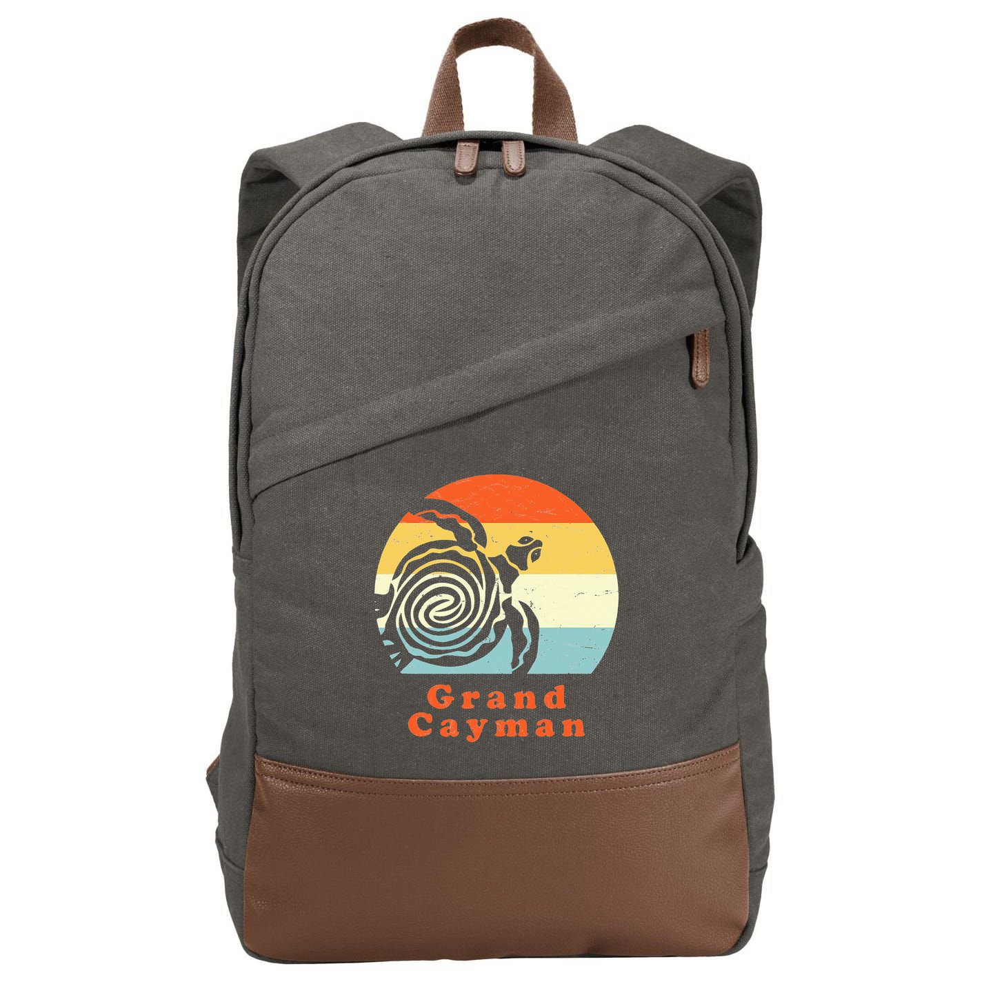 Vintage Retro Grand Cayman Tribal Turtle Sun Vacation Gift Cotton Canvas Backpack