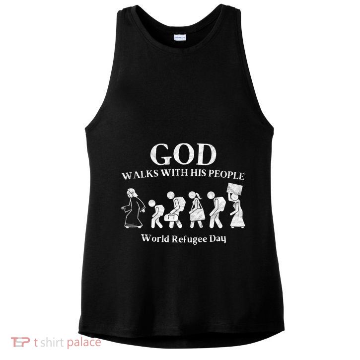 Vintage Retro God Walks With His People World Refugee Day Gift Ladies PosiCharge Tri-Blend Wicking Tank