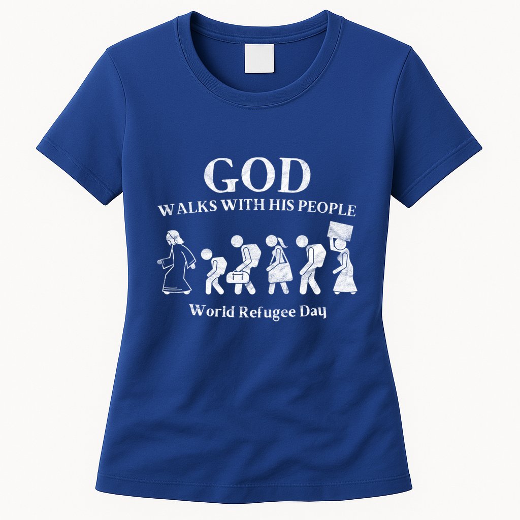 Vintage Retro God Walks With His People World Refugee Day Gift Womens T-Shirt