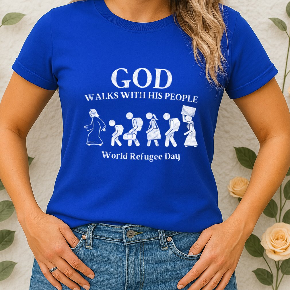 Vintage Retro God Walks With His People World Refugee Day Gift Womens T-Shirt