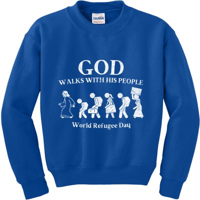 Vintage Retro God Walks With His People World Refugee Day Gift Kids Sweatshirt