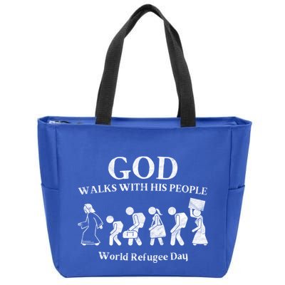 Vintage Retro God Walks With His People World Refugee Day Gift Zip Tote Bag