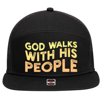 Vintage Retro God Walks With His People World Refugee Day Funny Gift 7 Panel Mesh Trucker Snapback Hat