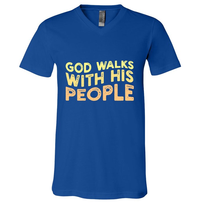 Vintage Retro God Walks With His People World Refugee Day Funny Gift V-Neck T-Shirt