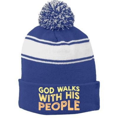 Vintage Retro God Walks With His People World Refugee Day Funny Gift Stripe Pom Pom Beanie