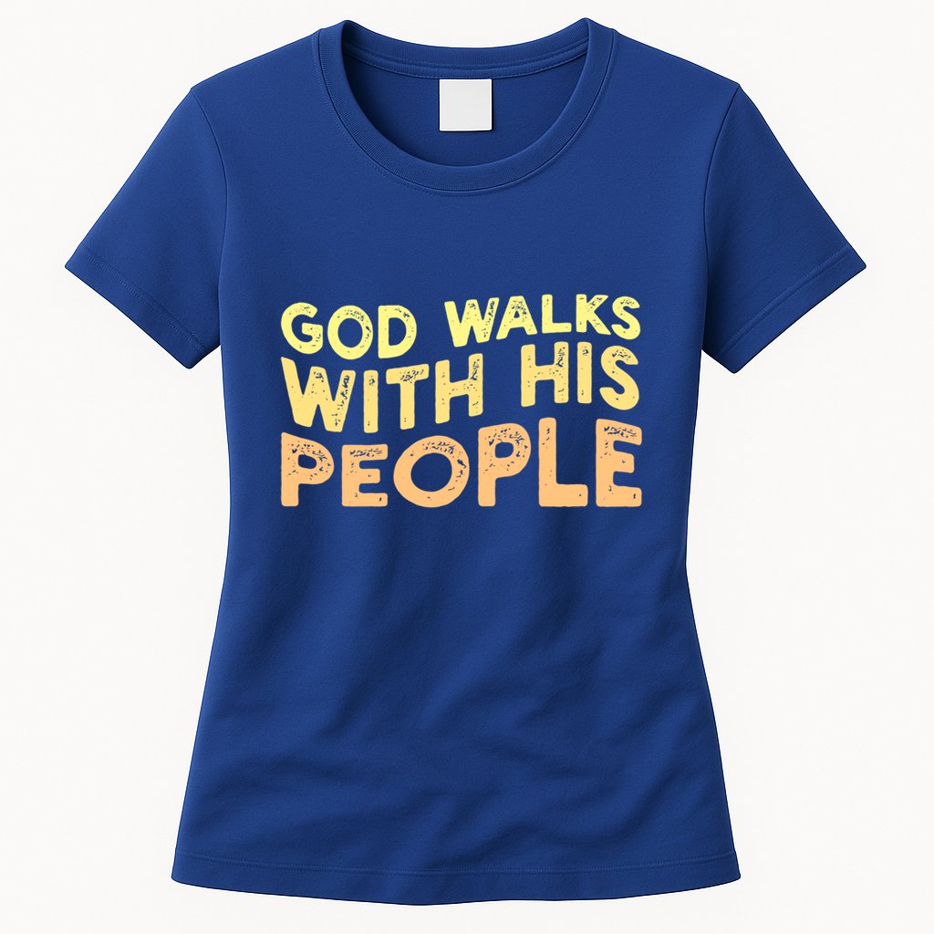 Vintage Retro God Walks With His People World Refugee Day Funny Gift Womens T-Shirt
