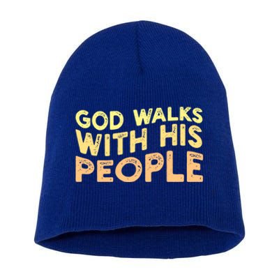 Vintage Retro God Walks With His People World Refugee Day Funny Gift Short Acrylic Beanie