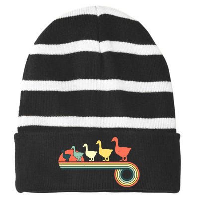 Vintage Retro Goose Striped Beanie with Solid Band