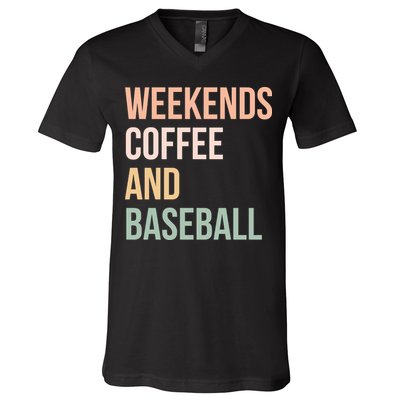 Vintage Retro Game Day Weekends Coffee And Baseball V-Neck T-Shirt