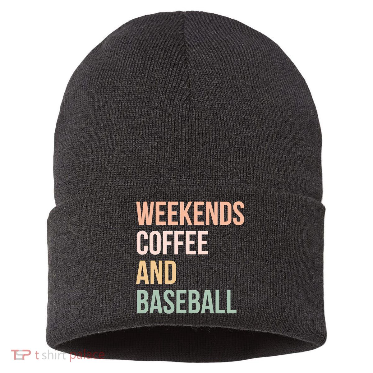 Vintage Retro Game Day Weekends Coffee And Baseball Sustainable Knit Beanie