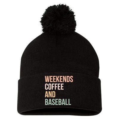 Vintage Retro Game Day Weekends Coffee And Baseball Pom Pom 12in Knit Beanie