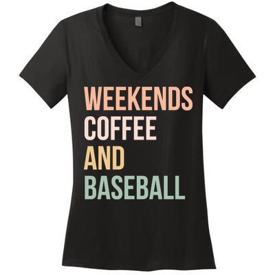 Vintage Retro Game Day Weekends Coffee And Baseball Women's V-Neck T-Shirt