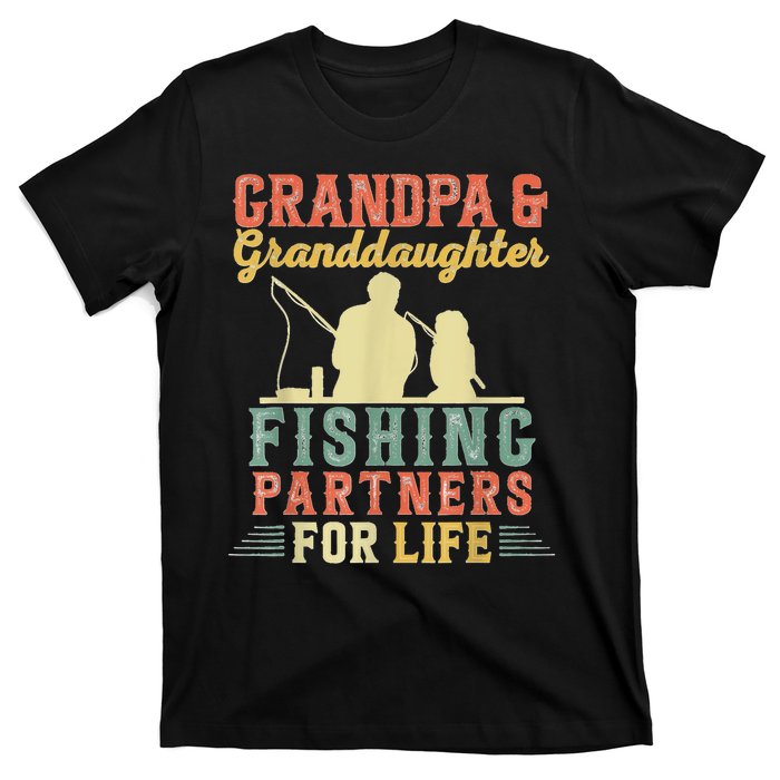 Vintage Retro Grandpa And Granddaughter Fishing Partners T-Shirt