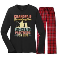 Vintage Retro Grandpa And Granddaughter Fishing Partners Women's Long Sleeve Flannel Pajama Set 