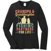 Vintage Retro Grandpa And Granddaughter Fishing Partners Ladies Long Sleeve Shirt