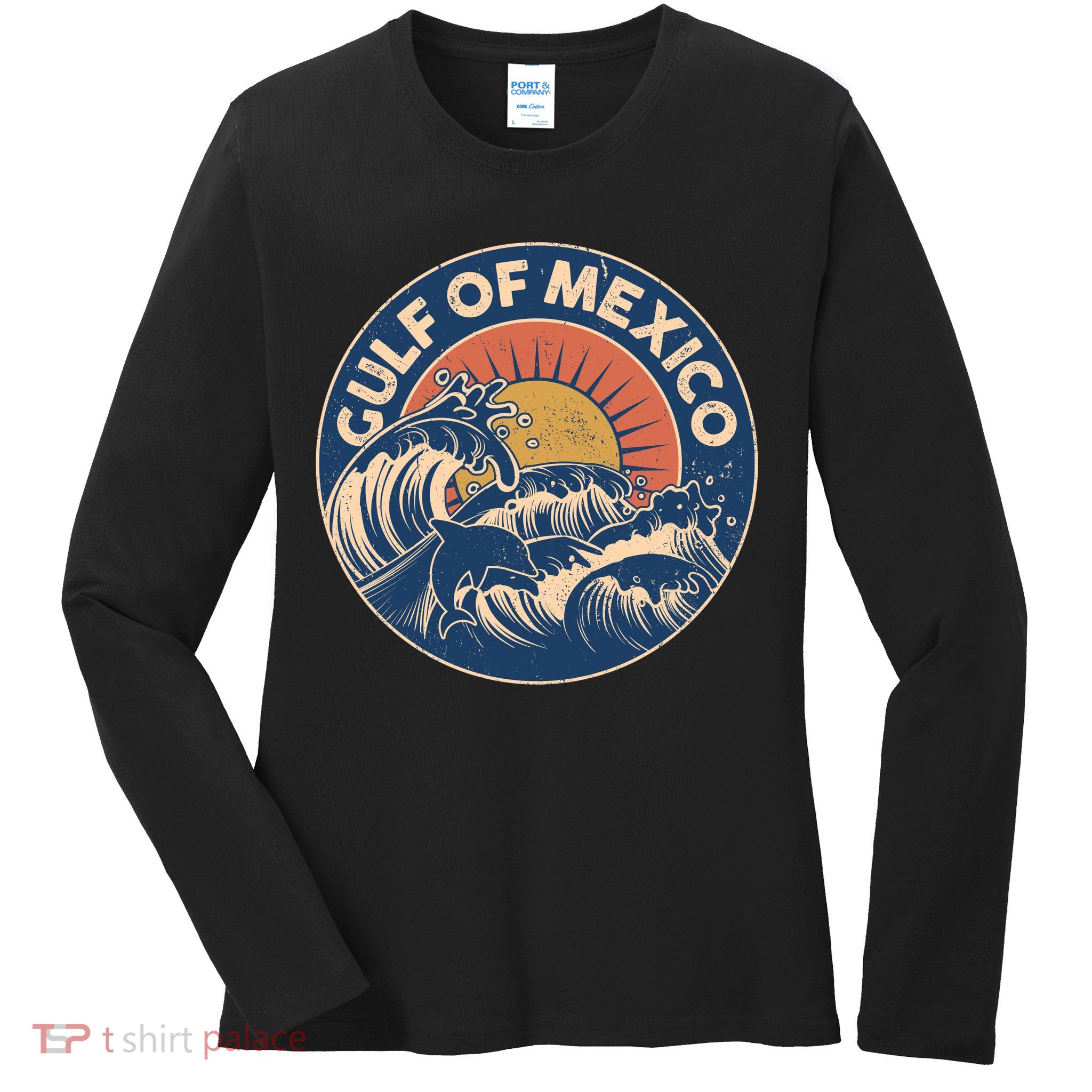 Vintage Retro Gulf of Mexico Emblem Ladies Long Sleeve Shirt