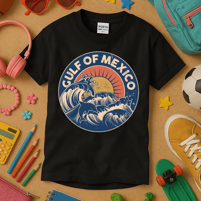 Vintage Retro Gulf of Mexico Emblem Kids T-Shirt
