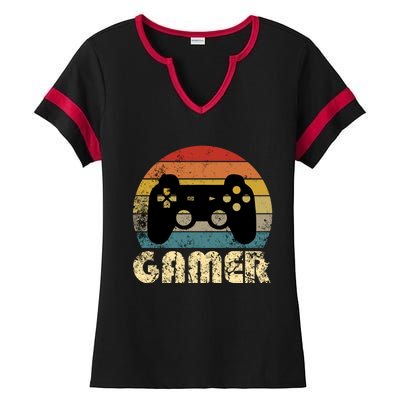 Vintage Retro Gamer Video Game Player Boys Teens Gift Ladies Halftime Notch Neck Tee